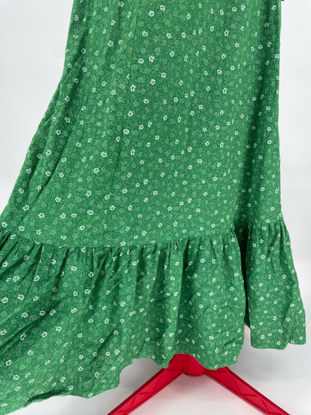 1970s Green High Neck Voluminous Long Sleeve Handmade Prairie Dress Lace Accents - Picture 8 of 15